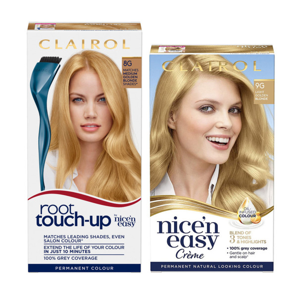 Clairol Root Touch-Up 8G Medium Golden Blonde + Nice'n Easy 9G Light Golden Blonde