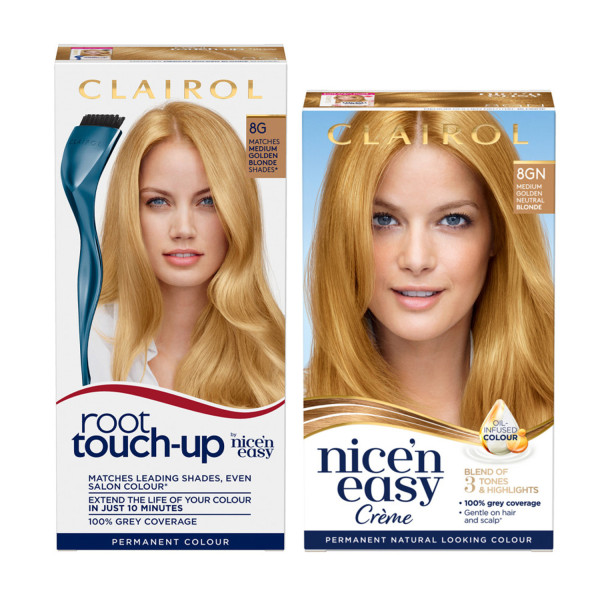 Clairol Root Touch-Up 8G Medium Golden Blonde + Nice'n Easy 8GN Medium Golden Blonde