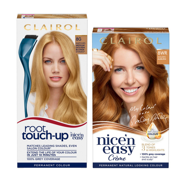 Clairol Root Touch-Up 8G Medium Golden Blonde + Nice'n Easy 8WR Golden Auburn